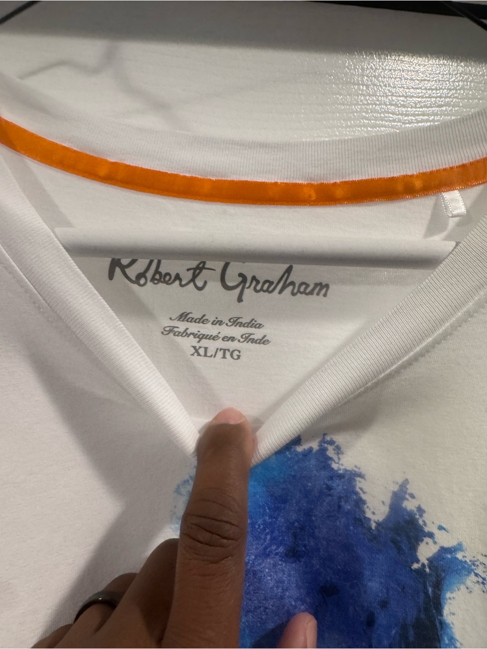 Robert Graham White Short-Sleeve Tee with Blue Graphic and Orange Trim
